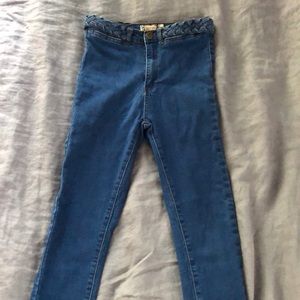 High waisted braided belt jeans